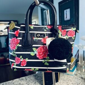 Betsey Johnson Black and Pink Floral Satchel